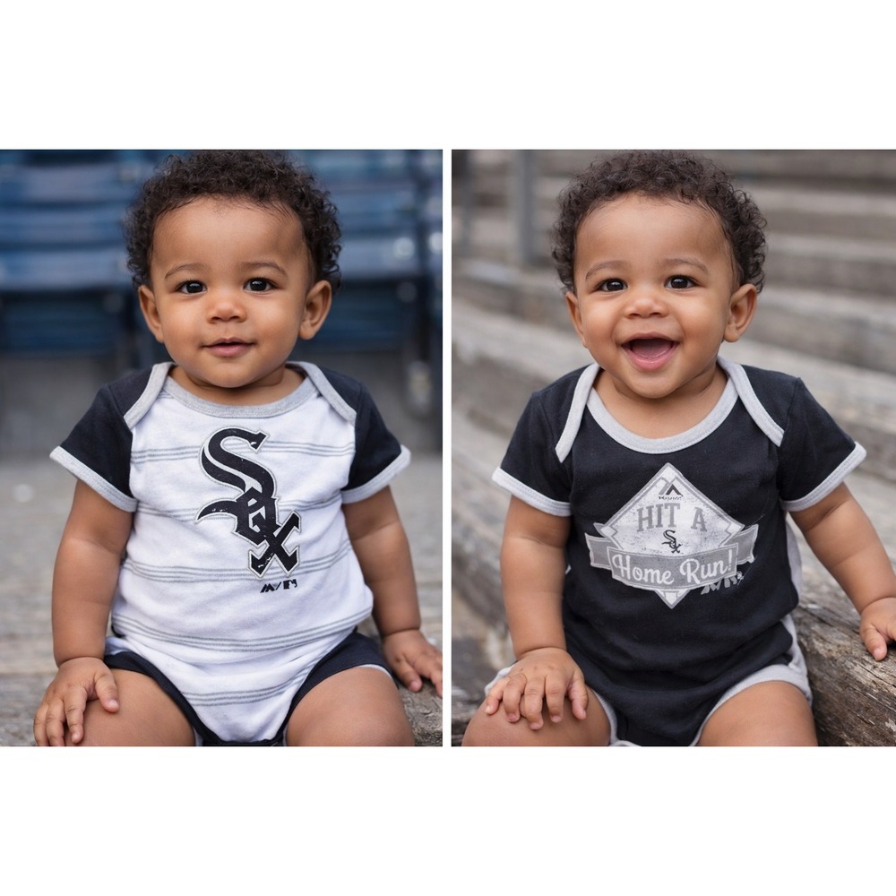 Majestic MLB Chicago White Sox 2 Pc. Bodysuit Set 0-3M Black White‎